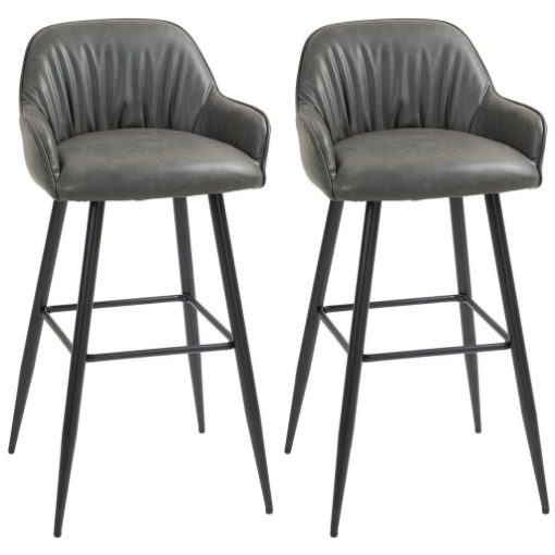SET 2 SGABELLI DA BAR MODERNI CON POGGIAPIEDI E SCHIENALE FINTA PELLE PU E ACCIAIO GRIGIO