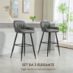 SET 2 SGABELLI DA BAR MODERNI CON POGGIAPIEDI E SCHIENALE FINTA PELLE PU E ACCIAIO GRIGIO