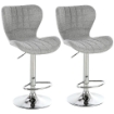 SET 2 SGABELLI DA BAR GIREVOLI CON ALTEZZA REGOLABILE POGGIAPIEDI E SCHIENALE IN TESSUTO GRIGIO