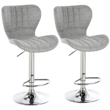 SET 2 SGABELLI DA BAR GIREVOLI CON ALTEZZA REGOLABILE POGGIAPIEDI E SCHIENALE IN TESSUTO GRIGIO