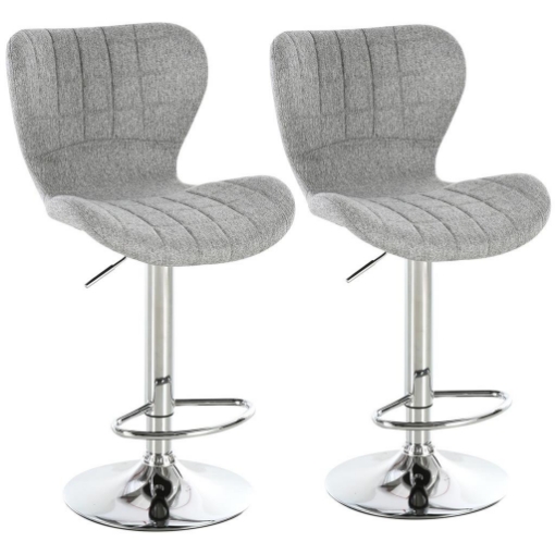 SET 2 SGABELLI DA BAR GIREVOLI CON ALTEZZA REGOLABILE POGGIAPIEDI E SCHIENALE IN TESSUTO GRIGIO