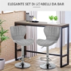 SET 2 SGABELLI DA BAR GIREVOLI CON ALTEZZA REGOLABILE POGGIAPIEDI E SCHIENALE IN TESSUTO GRIGIO
