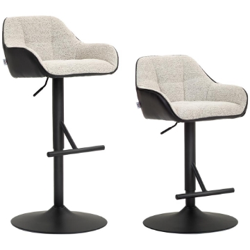 SET 2 SGABELLI IMBOTTITI AD ALTEZZA REGOLABILE CON SCHIENALE E BRACCIOLI 52.5X53X86.5-108 CM NERO GRIGIO CHIARO
