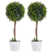 SET 2 PIANTE ARTIFICIALI VERDI A SFERA CON FIORI DI LAVANDA E VASO CON MUSCHIO E CEMENTO Ø 24X60 CM