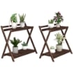 SET 2 PORTAPIANTE A 2 LIVELLI CON DESIGN A DOGHE IN LEGNO DI ABETE 73X36X64 CM MARRONE BRUCIATO