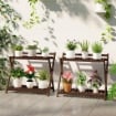 SET 2 PORTAPIANTE A 2 LIVELLI CON DESIGN A DOGHE IN LEGNO DI ABETE 73X36X64 CM MARRONE BRUCIATO