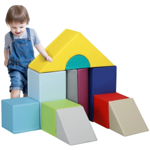 SET COSTRUZIONI MORBIDE PER BAMBINI 1-3 ANNI CON 11 FORME IN PU E EPE MULTICOLORE