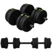 SET 2 IN 1 CON 2 MANUBRI CONVERTIBILI IN BILANCIERE PESO TOTALE 20 KG E DISCHI PESI REGOLABILI NERO