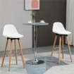 SET 2 SGABELLI DA BAR STILE NORDICO CON SCHIENALE CUSCINO E POGGIAPIEDI LEGNO E PLASTICA BIANCO