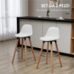 SET 2 SGABELLI DA BAR STILE NORDICO CON SCHIENALE CUSCINO E POGGIAPIEDI LEGNO E PLASTICA BIANCO