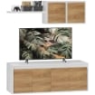 SET MOBILE TV E ARMADIETTO A MURO CON 7 RIPIANI E SCAFFALE APERTO IN LEGNO 120X41X43.3 CM BIANCO E COLOR LEGNO