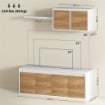 SET MOBILE TV E ARMADIETTO A MURO CON 7 RIPIANI E SCAFFALE APERTO IN LEGNO 120X41X43.3 CM BIANCO E COLOR LEGNO