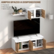 SET MOBILE TV E ARMADIETTO A MURO CON 7 RIPIANI E SCAFFALE APERTO IN LEGNO 120X41X43.3 CM BIANCO E COLOR LEGNO
