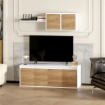 SET MOBILE TV E ARMADIETTO A MURO CON 7 RIPIANI E SCAFFALE APERTO IN LEGNO 120X41X43.3 CM BIANCO E COLOR LEGNO