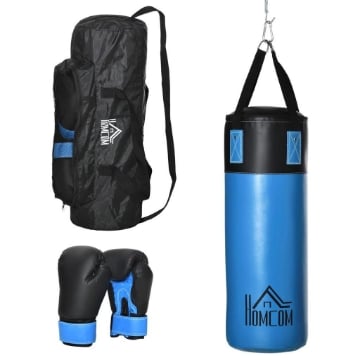 SET SACCO DA BOXE DA APPENDERE CON GUANTONI SACCO PER PUGILATO A 3 STRATI CON BORSA DI TRASPORTO BLU