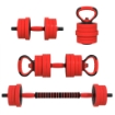 SET PESI DA PALESTRA 4 IN 1 DA 20KG CONVERTIBILE IN KETTLEBELL 2 MANUBRI BILANCIERE E SUPPORTO FLESSIONI ROSSO