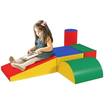 SET COSTRUZIONI MORBIDE PER BIMBI 1-3 ANNI CON 5 BLOCCHI COLORATI IN FINTA PELLE E SCHIUMA MULTICOLORE