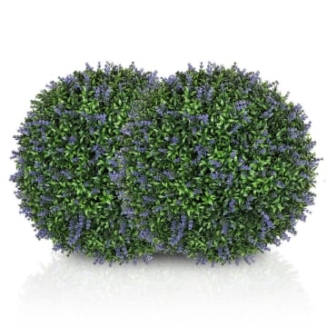 SET DI 2 PIANTE ARTIFICIALI A SFERA CON FIORI DI LAVANDA PER CASA E GIARDINO Ø 42 CM VERDE E VIOLA