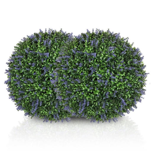 SET DI 2 PIANTE ARTIFICIALI A SFERA CON FIORI DI LAVANDA PER CASA E GIARDINO Ø 42 CM VERDE E VIOLA