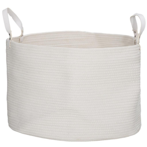 CESTO PORTABIANCHERIA DA 88L PORTATILE E PIEGHEVOLE CON MANICI IN COTONE NATURALE Ø 56X35.5 CM CREMA