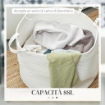CESTO PORTABIANCHERIA DA 88L PORTATILE E PIEGHEVOLE CON MANICI IN COTONE NATURALE Ø 56X35.5 CM CREMA