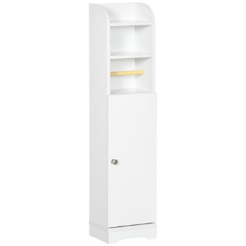 COLONNA BAGNO CON 3 RIPIANI APERTI E ARMADIETTO A 2 LIVELLI REGOLABILE, IN LEGNO 23X18X100 CM BIANCO