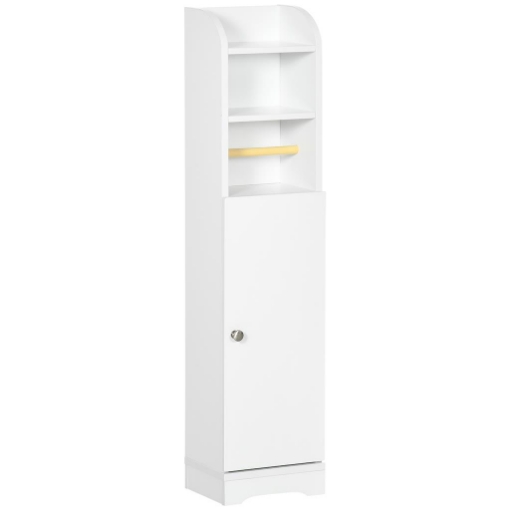 COLONNA BAGNO CON 3 RIPIANI APERTI E ARMADIETTO A 2 LIVELLI REGOLABILE, IN LEGNO 23X18X100 CM BIANCO