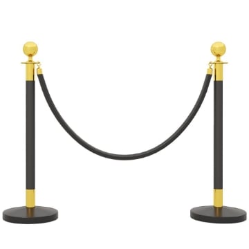 COLONNINE SEGNAPERCORSO IN ACCIAIO INOX CON CORDA VELLUTATA NERA DI 1.5 M E BASE RIEMPIBILE Ø 32X96 CM