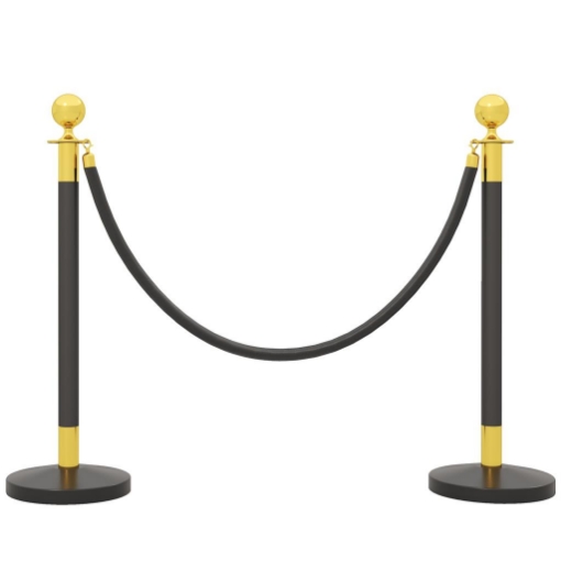 COLONNINE SEGNAPERCORSO IN ACCIAIO INOX CON CORDA VELLUTATA NERA DI 1.5 M E BASE RIEMPIBILE Ø 32X96 CM