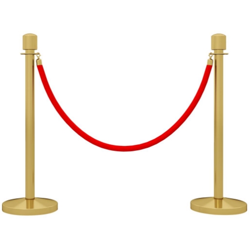 COLONNINE SEGNAPERCORSO IN ACCIAIO INOX ORO CON CORDA VELLUTATA ROSSA DI 1.5 M E BASE RIEMPIBILE Ø 32X96 CM