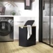 CESTO PORTABIANCHERIA DA 80L A 2 SEZIONI CON COPERCHIO IN TESSUTO NON TESSUTO E BAMBÙ 54X34X58.5 CM NERO