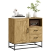 CREDENZA MODERNA CON 2 CASSETTI ARMADIETTO REGOLABILE E RIPIANO APERTO IN LEGNO E ACCIAIO 80X40X78 CM MARRONE