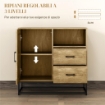 CREDENZA MODERNA CON 2 CASSETTI ARMADIETTO REGOLABILE E RIPIANO APERTO IN LEGNO E ACCIAIO 80X40X78 CM MARRONE