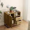 CREDENZA MODERNA CON 2 CASSETTI ARMADIETTO REGOLABILE E RIPIANO APERTO IN LEGNO E ACCIAIO 80X40X78 CM MARRONE