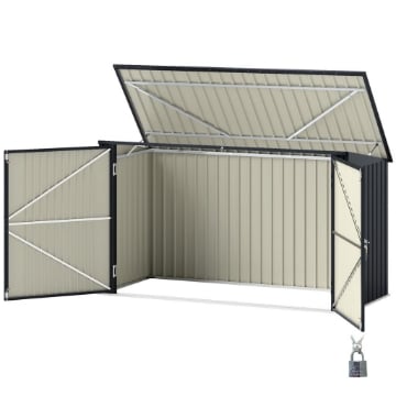 COPRIBIDONI IN ACCIAIO PER 3 CASSONETTI DA 240L CON 2 PORTE E COPERCHIO 233X105X118.5/133 CM GRIGIO SCURO