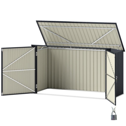 COPRIBIDONI IN ACCIAIO PER 3 CASSONETTI DA 240L CON 2 PORTE E COPERCHIO 233X105X118.5/133 CM GRIGIO SCURO