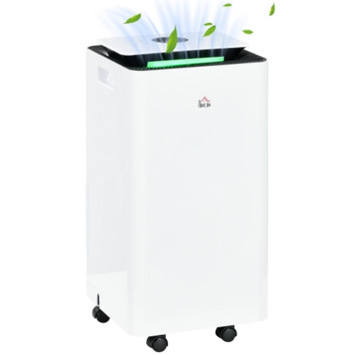 DEUMIDIFICATORE PORTATILE DA 10L CON 5 MODALITÀ 2 VELOCITÀ TIMER 24H E RUOTE 25X25X50.5 CM BIANCO