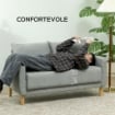 DIVANETTO 2 POSTI VELLUTATO CON VANO PORTAOGGETTI INFERIORE E CUSCINI 140X72X82 CM GRIGIO