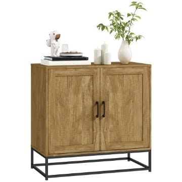 CREDENZA DA SOGGIORNO A 2 LIVELLI CON RIPIANO REGOLABILE IN LEGNO E ACCIAIO 80X40X78 CM MARRONE E NERO