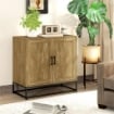 CREDENZA DA SOGGIORNO A 2 LIVELLI CON RIPIANO REGOLABILE IN LEGNO E ACCIAIO 80X40X78 CM MARRONE E NERO