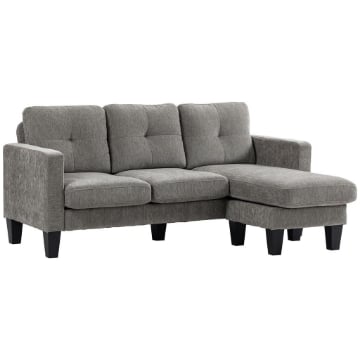 DIVANO ANGOLARE 3 POSTI CON CUSCINO PER SEDUTA E SCHIENALE IN TESSUTO EFFETTO CINIGLIA 186X130X84 CM TORTORA