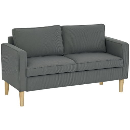 DIVANO 2 POSTI CON SPAZIO CONTENITORE E 2 CUSCINI IN TESSUTO EFFETTO VELLUTO E LEGNO 140X63X79 CM GRIGIO