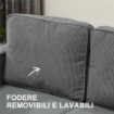 DIVANO 2 POSTI CON SPAZIO CONTENITORE E 2 CUSCINI IN TESSUTO EFFETTO VELLUTO E LEGNO 140X63X79 CM GRIGIO