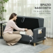 DIVANO 2 POSTI CON SPAZIO PORTAOGGETTI E CUSCINI IN TESSUTO EFFETTO LINO E LEGNO 135X72X84 CM GRIGIO CARBONE