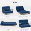 DIVANO LETTO 3 IN 1 IN TESSUTO EFFETTO VELLUTO CON SCHIENALE REGOLABILE E 2 CUSCINI 102X73X81 CM BLU