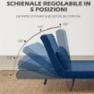 DIVANO LETTO 3 IN 1 IN TESSUTO EFFETTO VELLUTO CON SCHIENALE REGOLABILE E 2 CUSCINI 102X73X81 CM BLU