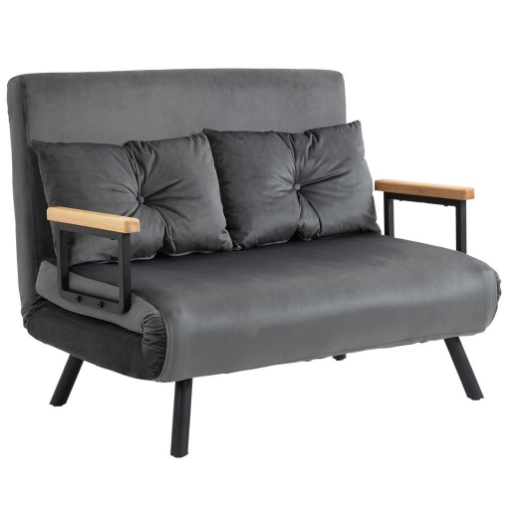 DIVANO LETTO 3 IN 1 IN TESSUTO EFFETTO VELLUTO CON SCHIENALE REGOLABILE E 2 CUSCINI M102X73X81 CM GRIGIO SCURO