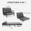 DIVANO LETTO 3 IN 1 IN TESSUTO EFFETTO VELLUTO CON SCHIENALE REGOLABILE E 2 CUSCINI M102X73X81 CM GRIGIO SCURO