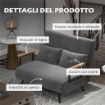 DIVANO LETTO 3 IN 1 IN TESSUTO EFFETTO VELLUTO CON SCHIENALE REGOLABILE E 2 CUSCINI M102X73X81 CM GRIGIO SCURO