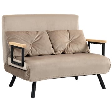 DIVANO LETTO 3 IN 1 IN TESSUTO EFFETTO VELLUTO CON SCHIENALE REGOLABILE E 2 CUSCINI 102X73X81 CM MARRONE CHIARO